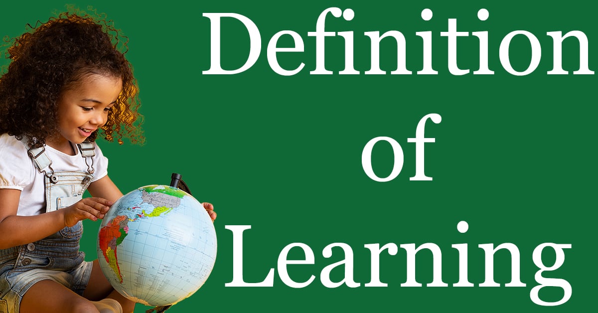 Definition of Learning: HomeSchool ThinkTank logo and girl looking at globe.