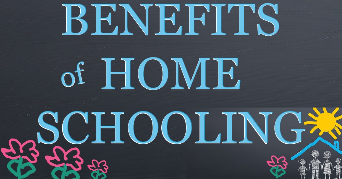 Benefits of Homeschooling (Background image with chalkboard and drawing of family)