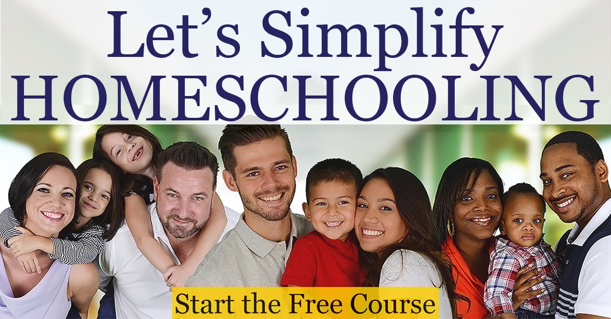 Let's Simplify Homeschooling: Start the Free Course (Smiling Families in the Background)